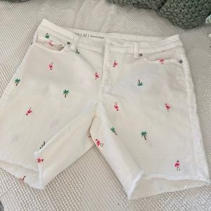 Talbots Flamingo & Palm Tree White Shorts